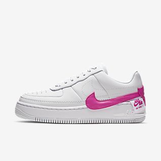 white nike air force 1 with pink tick