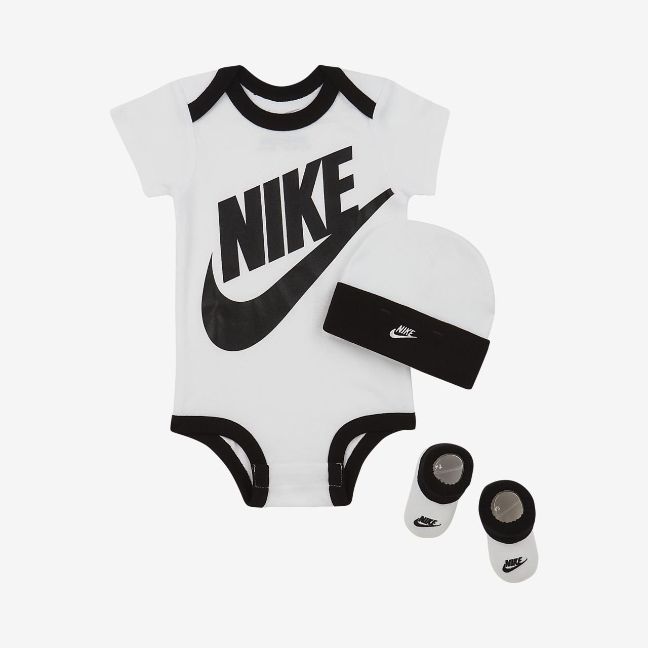 Nike Sportswear Baby Bodysuit, Beanie and Booties Set Nike Sportswear Baby Bodysuit, Beanie and Booties Set