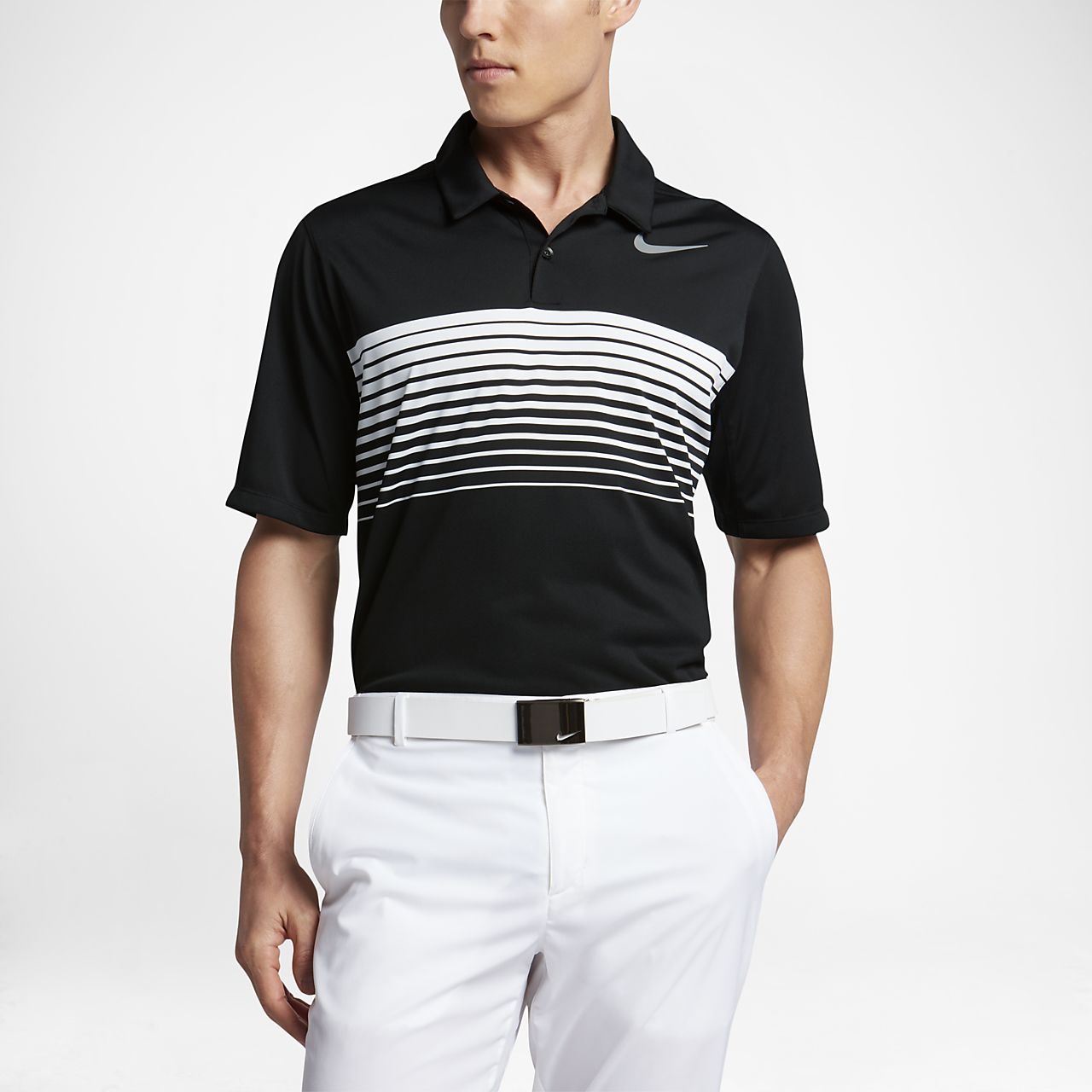 Nike Mobility Speed Stripe Men's Standard Fit Golf Polo Shirts Black/Flat Silver Nike Mobility Speed Stripe Men's Standard Fit Golf Polo Shirts Black/Flat Silver