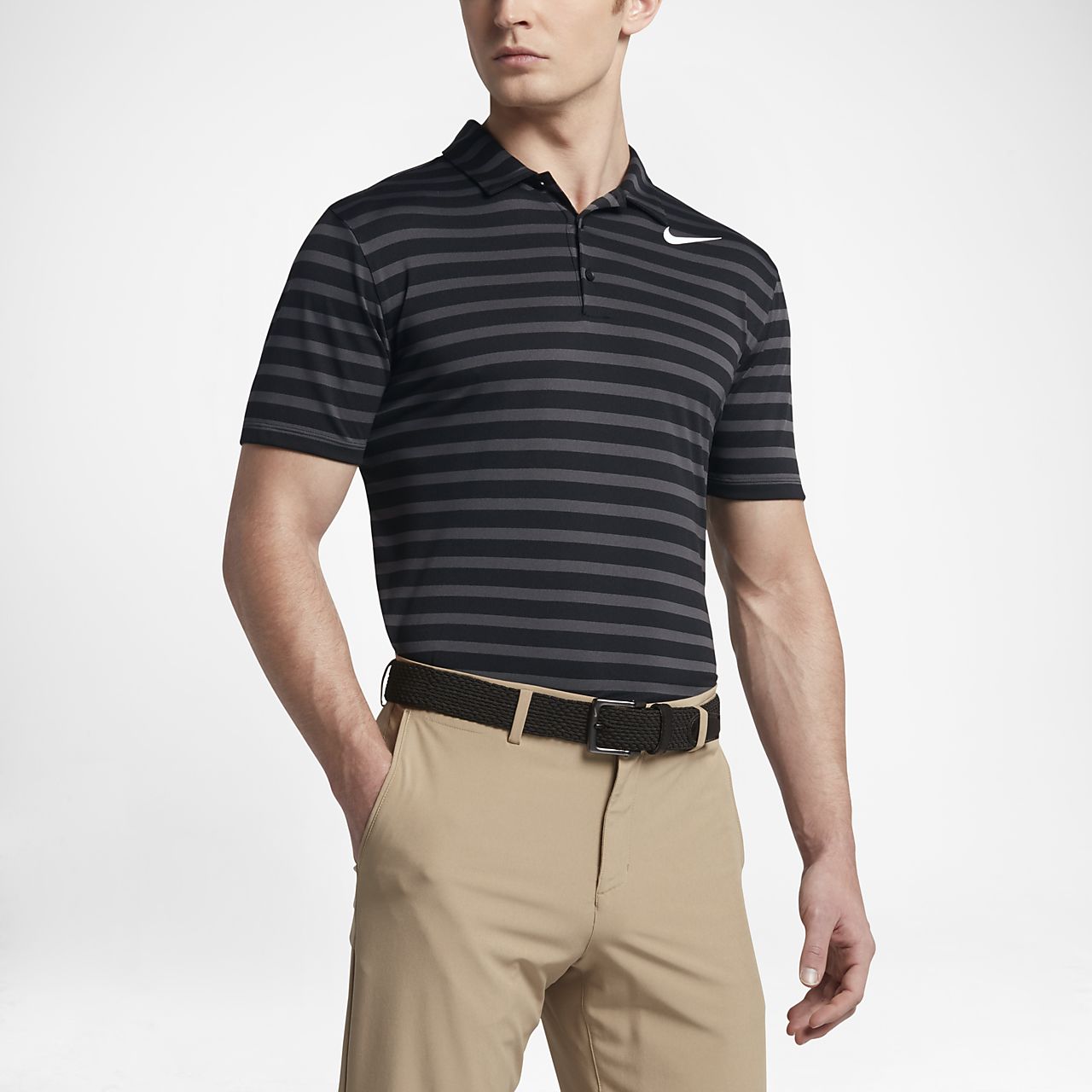 Nike Breathe Stripe Men's Standard Fit Golf Polo Shirts Black/White Nike Breathe Stripe Men's Standard Fit Golf Polo Shirts Black/White