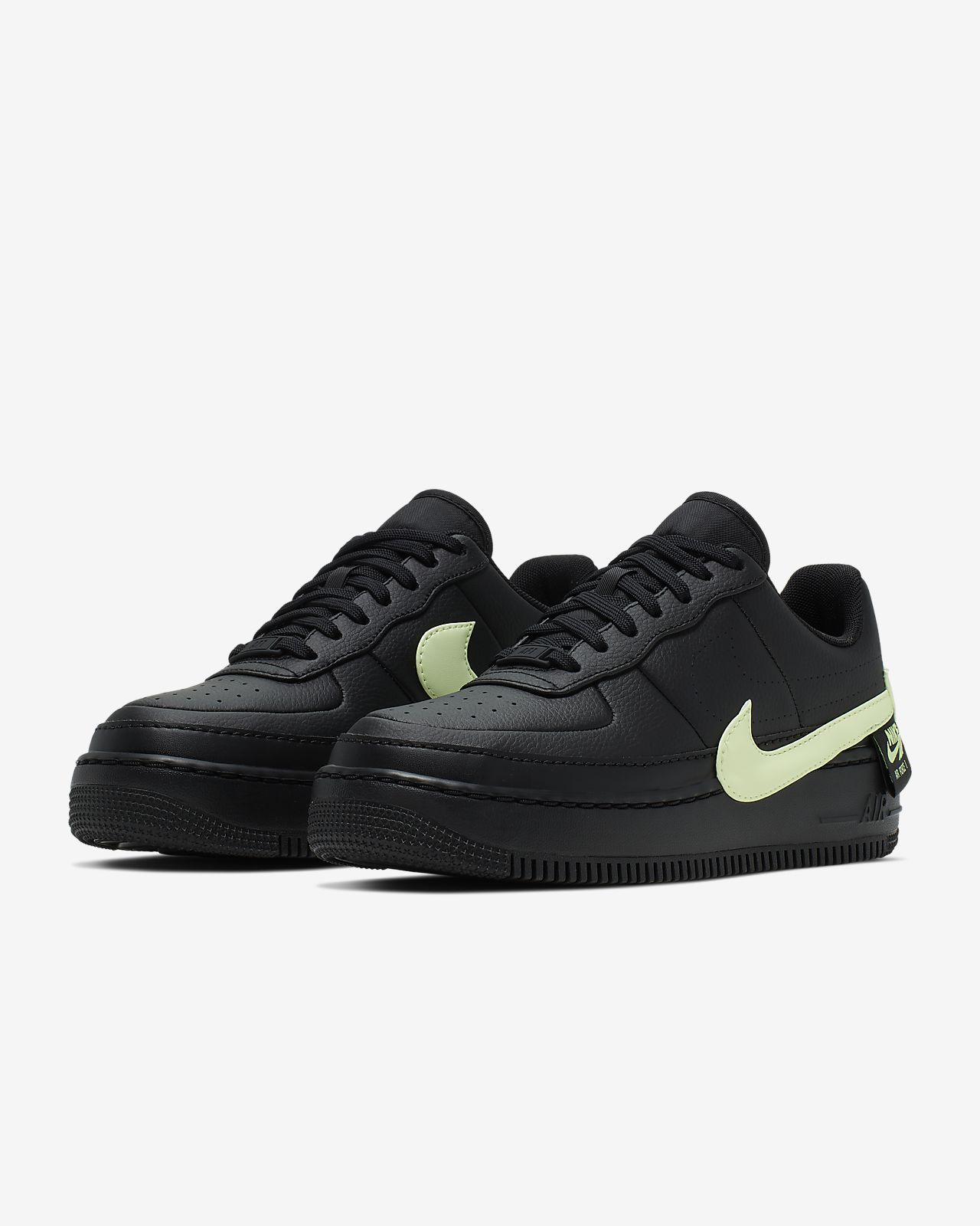 nike black and fluro green air force 1 jester trainers