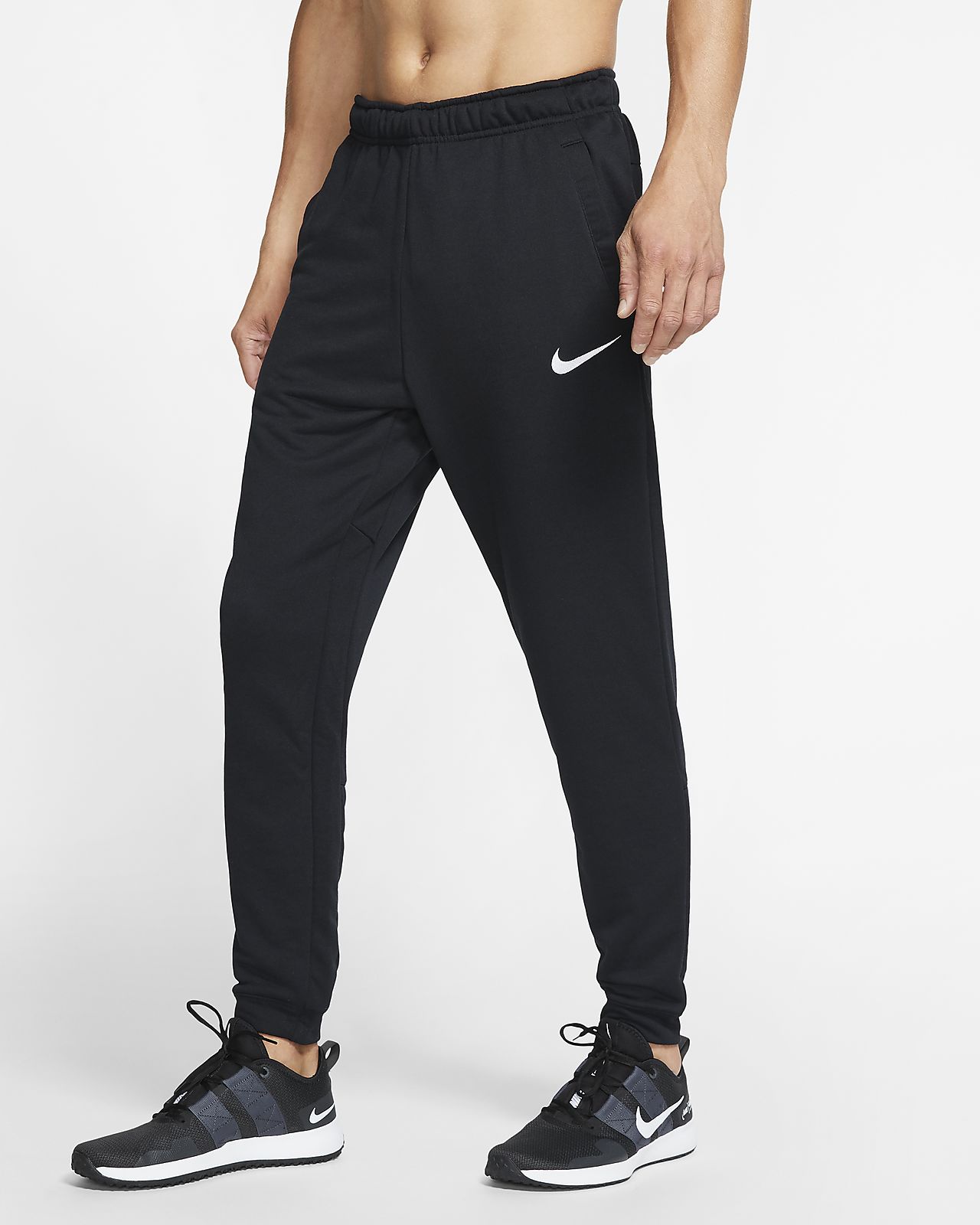 nike training therma tapered swoosh joggers in black