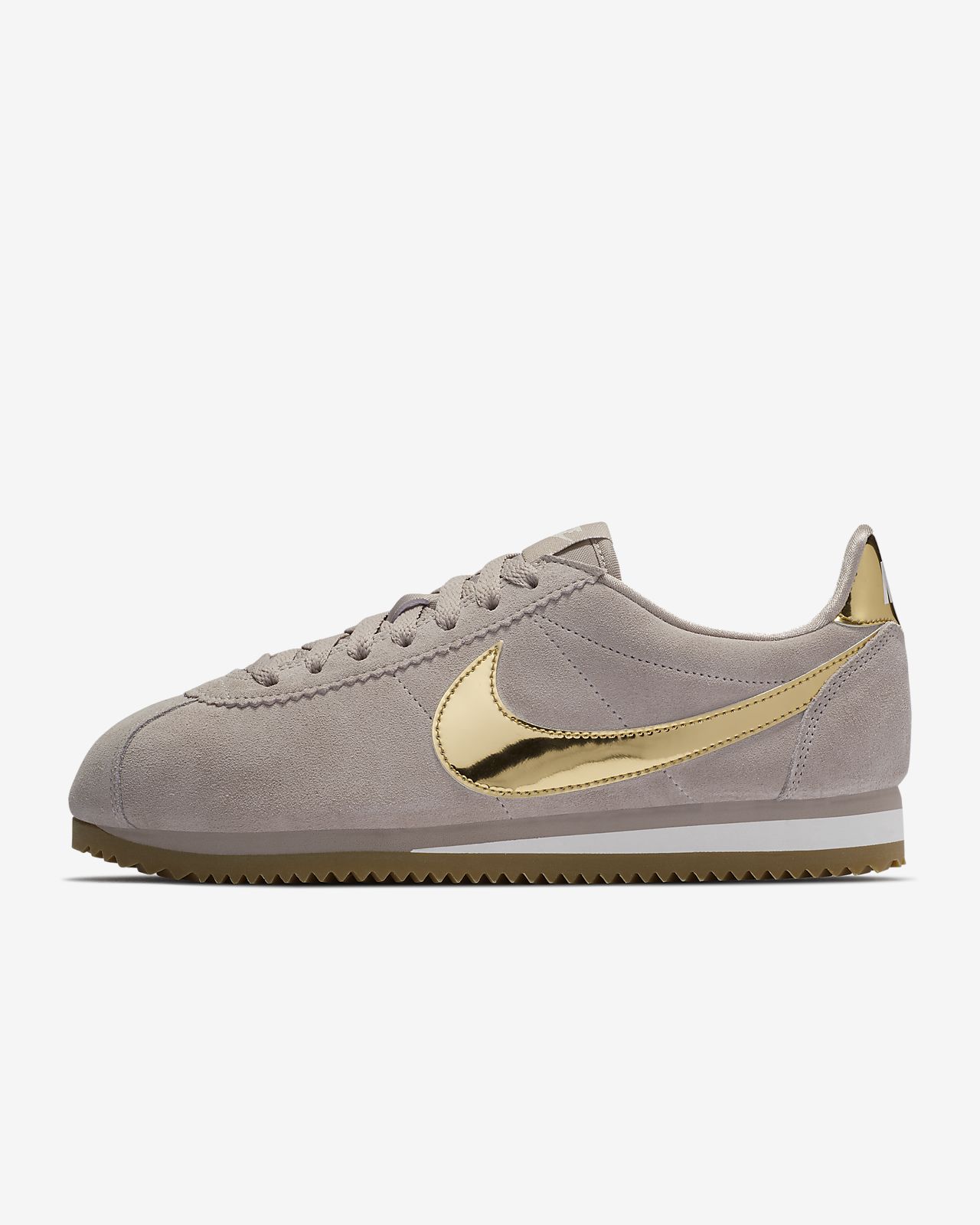 nike taupe with gold swoosh suede cortez trainers