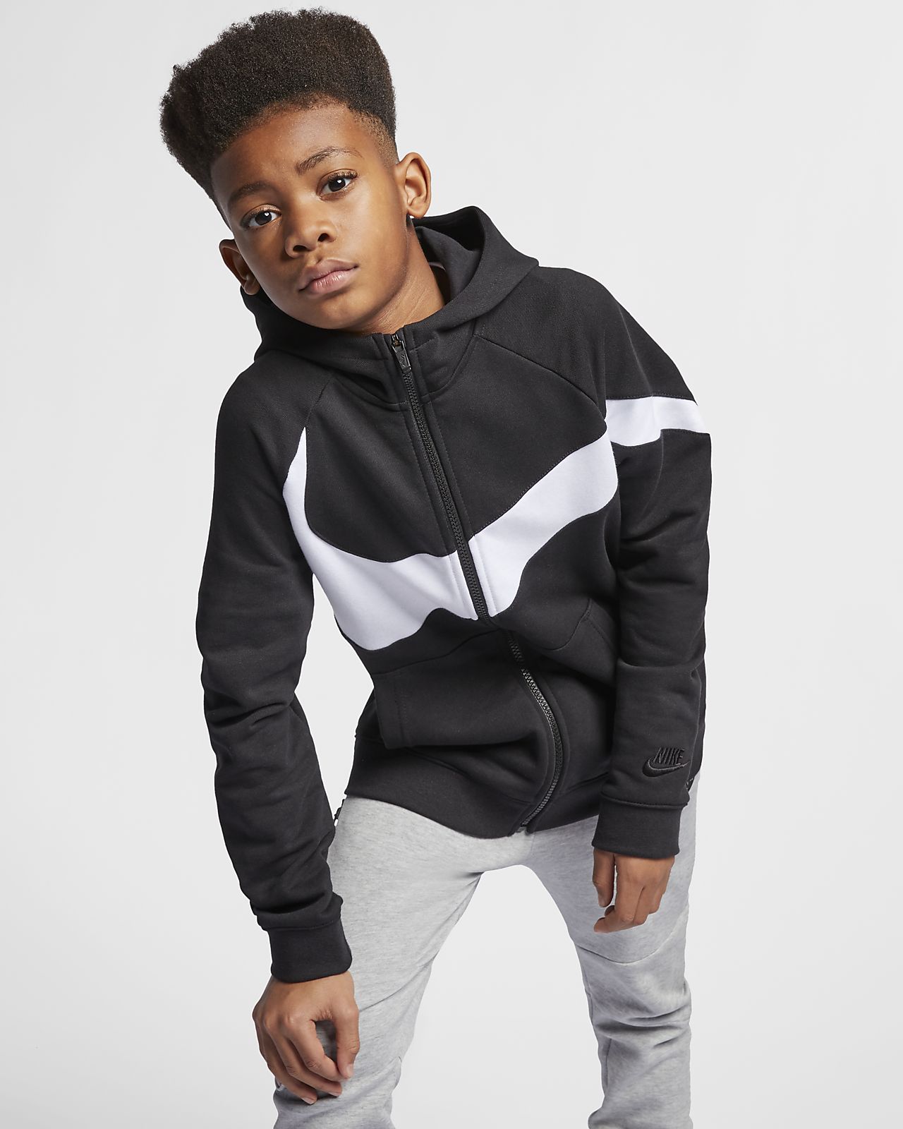 Nike Sportswear Kinder Hoodie mit durchgehendem Nike NSW Hoodie Fleece Air SchwarzWeiß Kinder | www