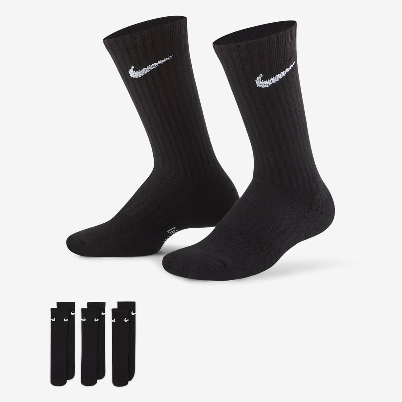 Nike Performance Cushioned Crew Kids' Training Socks (3 Pair). Nike SG