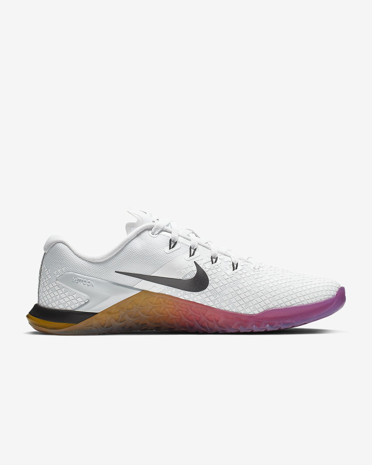 nike training metcon sneakers in white and orange