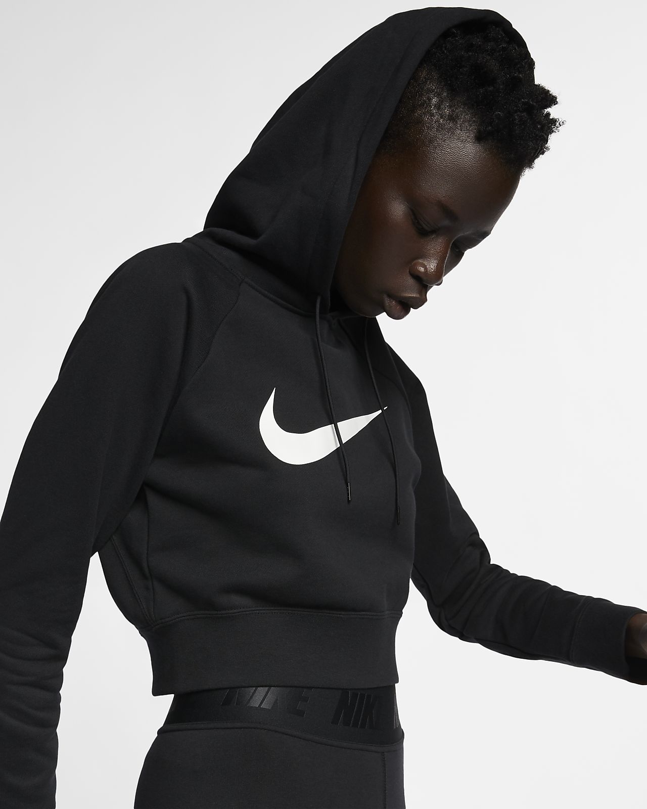 nike black swoosh cropped hoodie