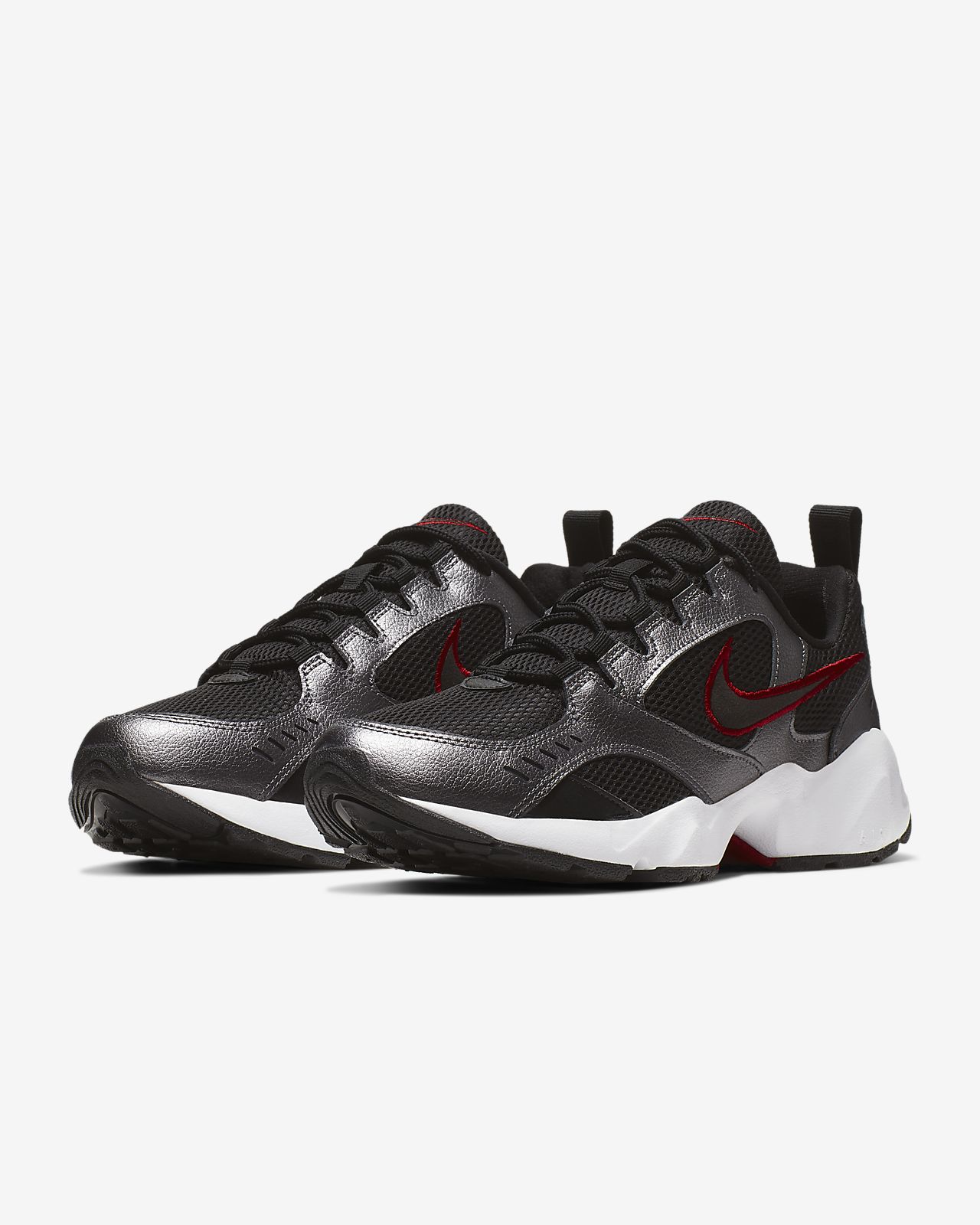 nike white and black air heights trainers