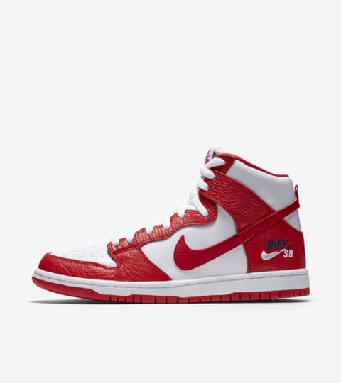 red and white nike high tops