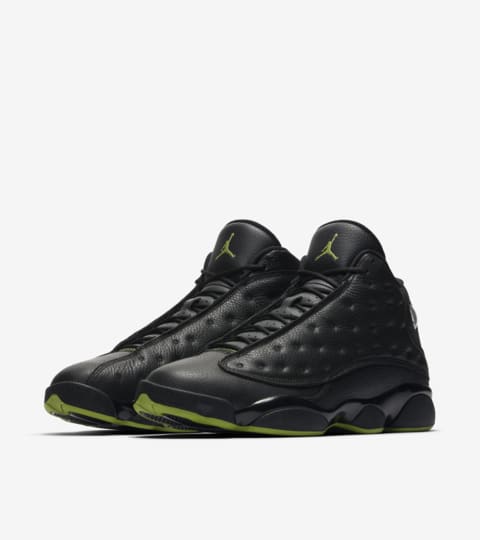 black and lime green jordans 13