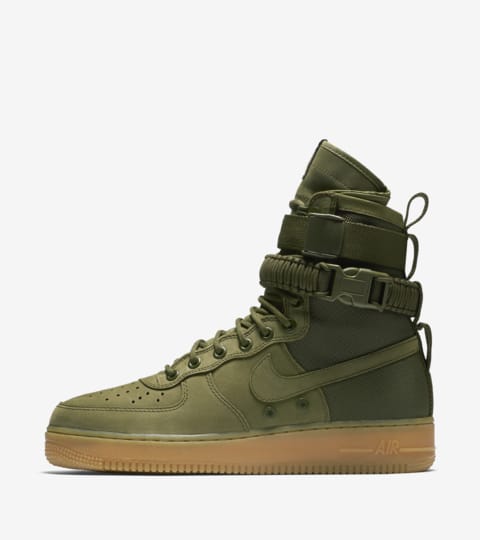 olive green high top forces