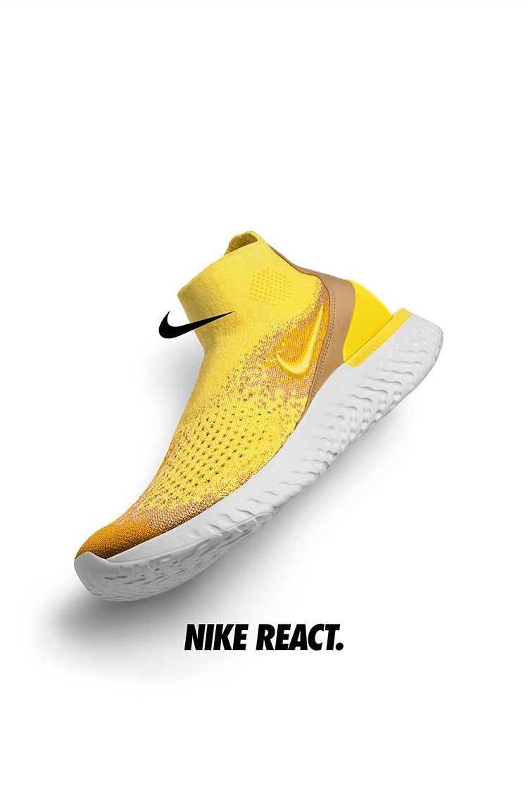 nike rise react flyknit sonic yellow
