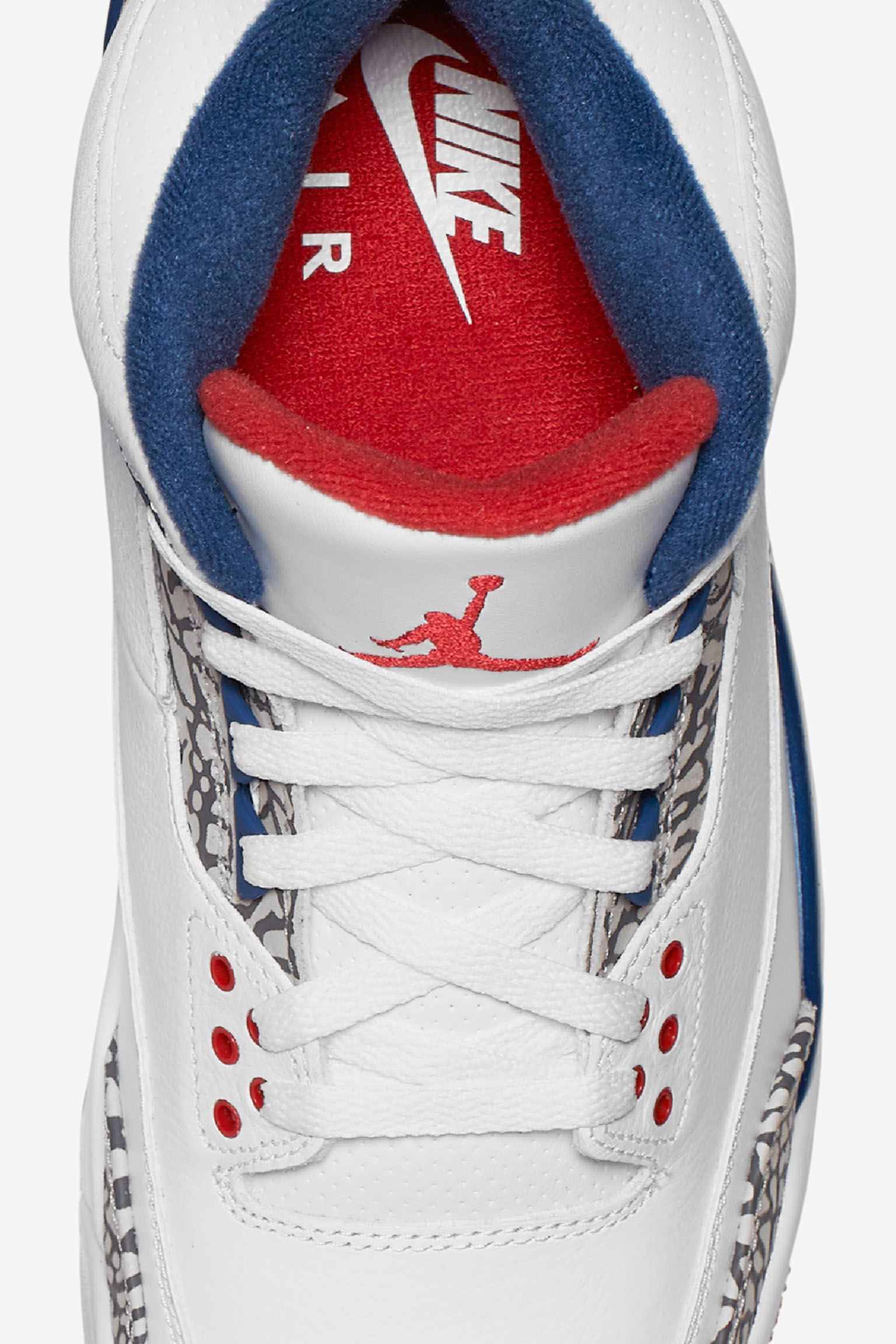 Air Jordan 3 Retro OG 'White & Cement Grey & Blue'. Nike⁠+ SNKRS