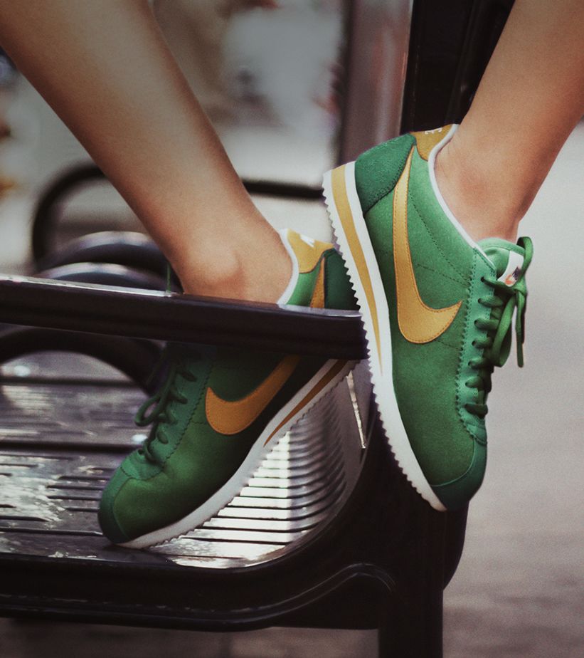 nike cortez green and yellow